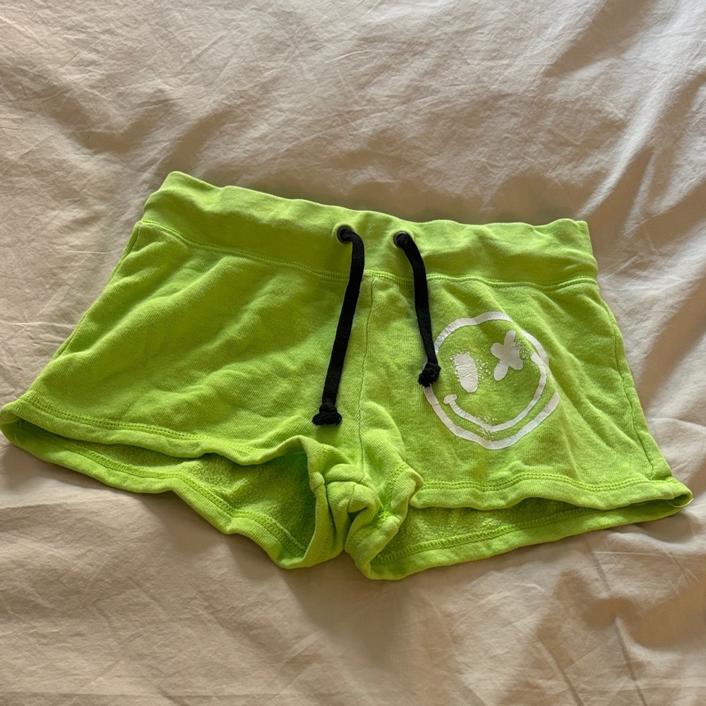 Neon Green Women's Lounge Shorts with Smiley Graphic